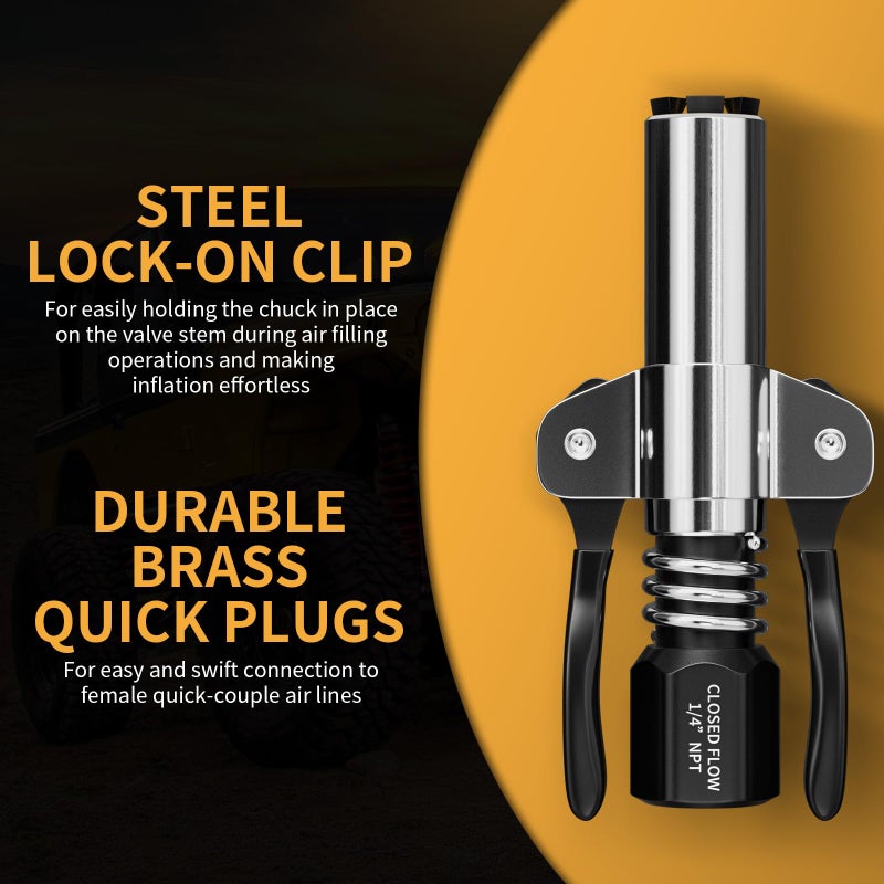 MIFMIA Locking Air Chuck  Heavy Duty with Six Steel Jaws  Locks onto Any Tire Valve  No Leaks or Pop-Offs  Rated to 150 PSI - Closed Flow - Image 3